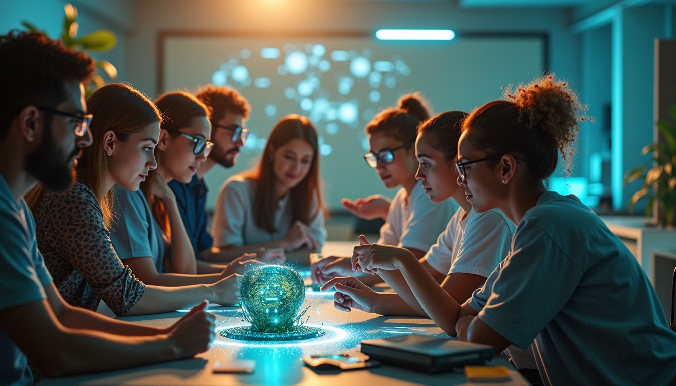 기술과 인력을 상징하는 디지털 AI 요소가 있는 메타 로고