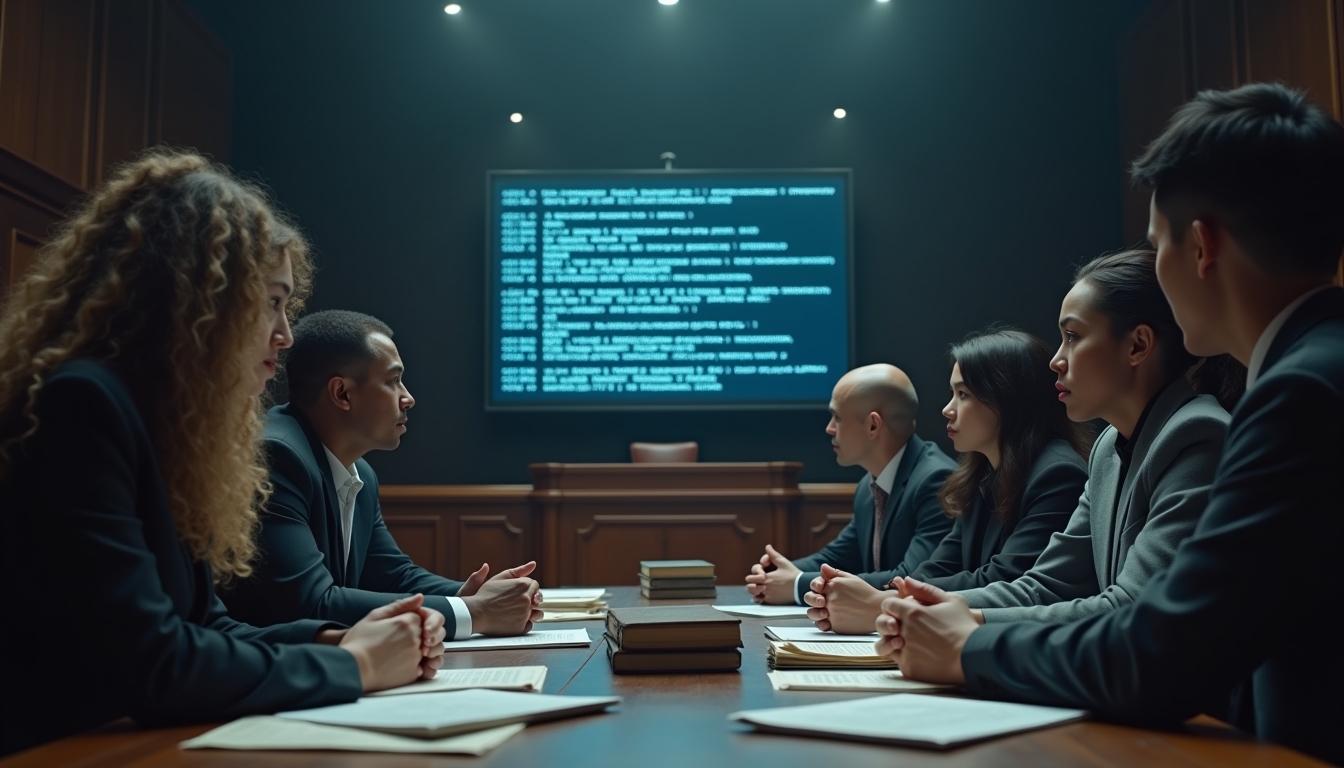 법적 윤리 딜레마를 분석하는 AI 모델의 상징적 이미지