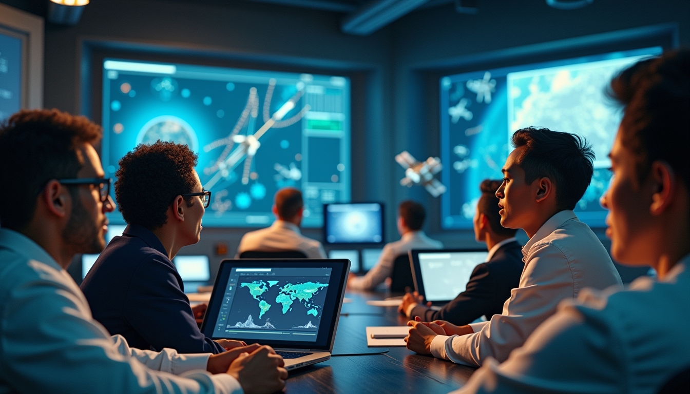 AI 시스템이 우주에서 위성 운영을 관리하는 모습