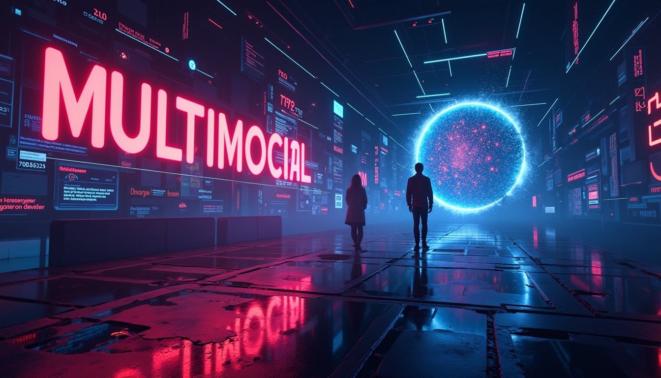 텍스트, 오디오 및 비주얼 데이터를 통합하는 다중모달 AI 기술의 일러스트레이션