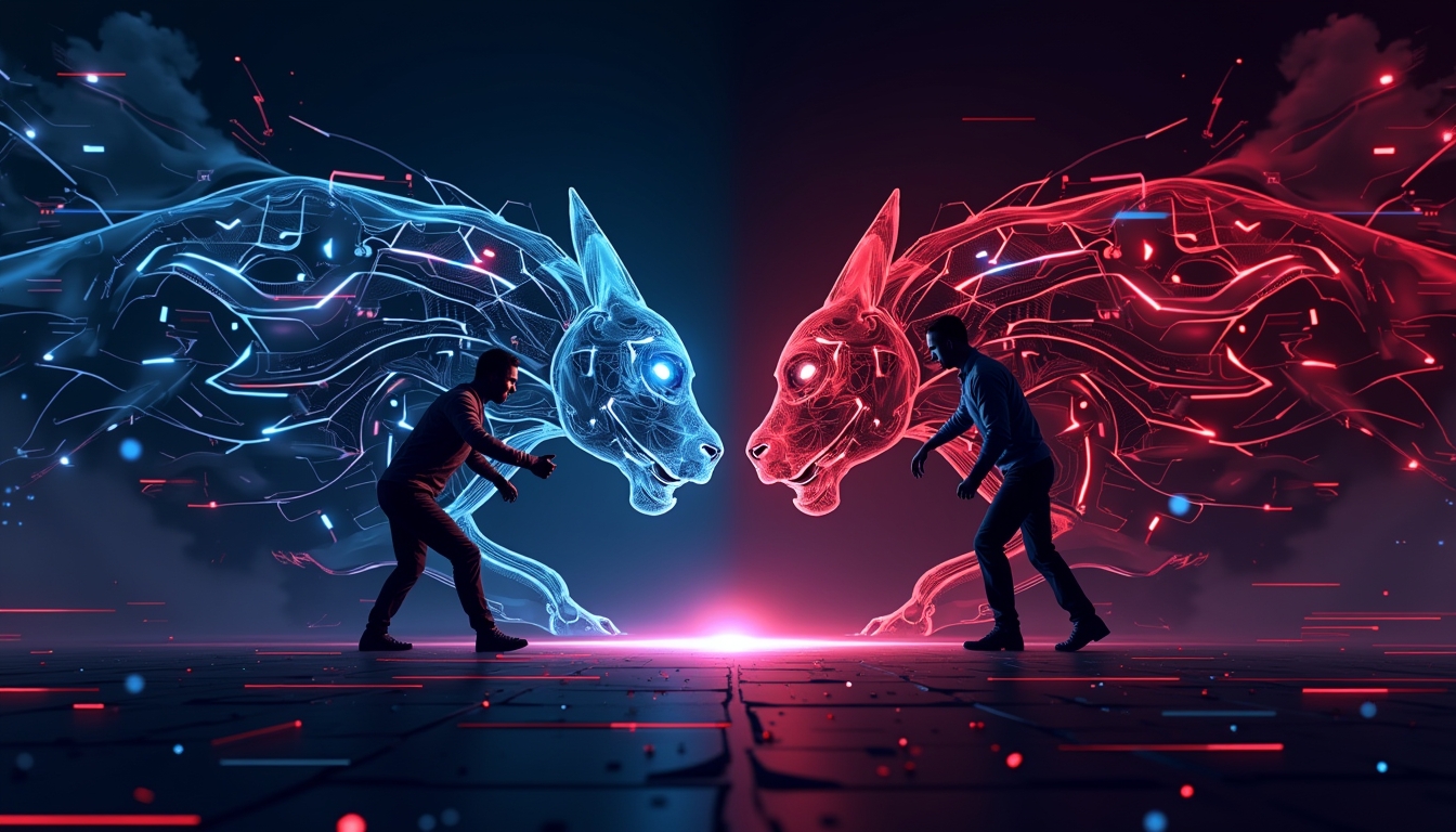 미국과 중국 사이의 AI 기술 경쟁을 시각화한 이미지