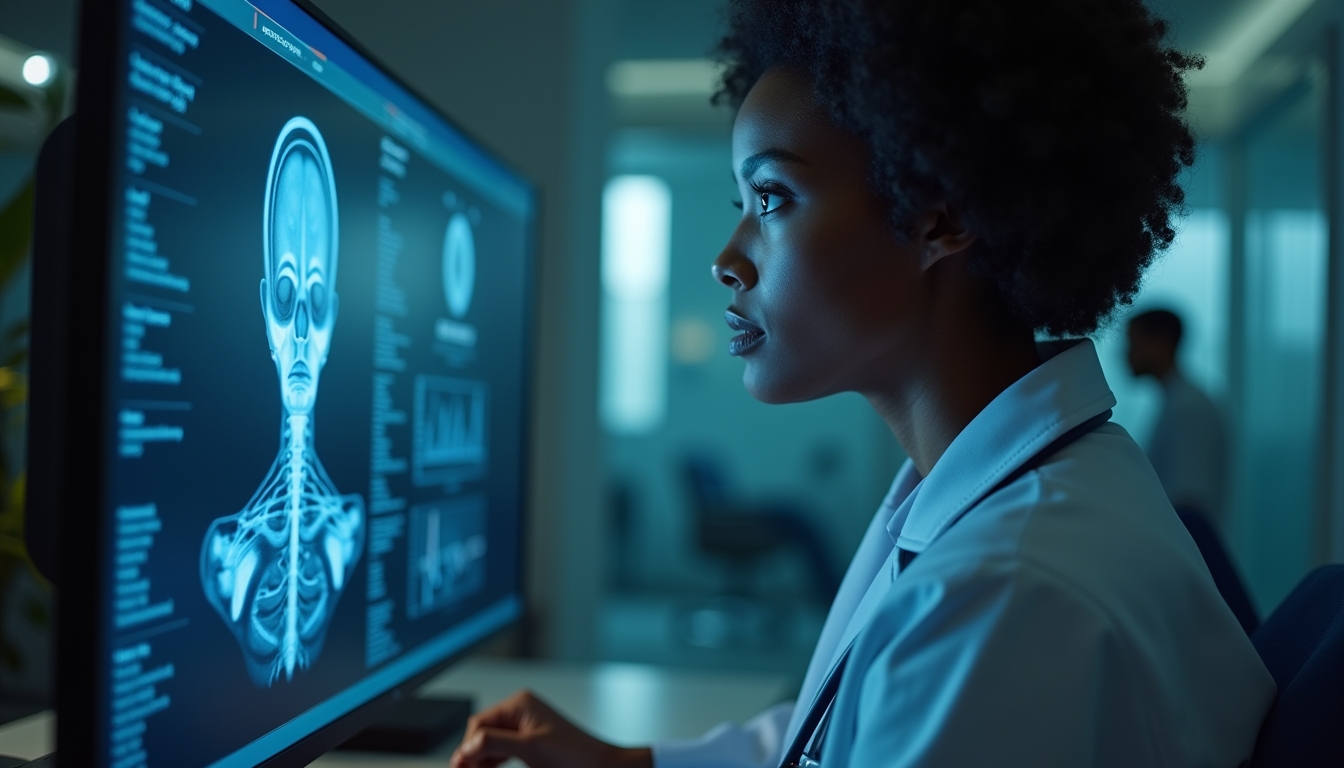 진단을 위한 AI 소프트웨어를 살펴보는 의료 전문가