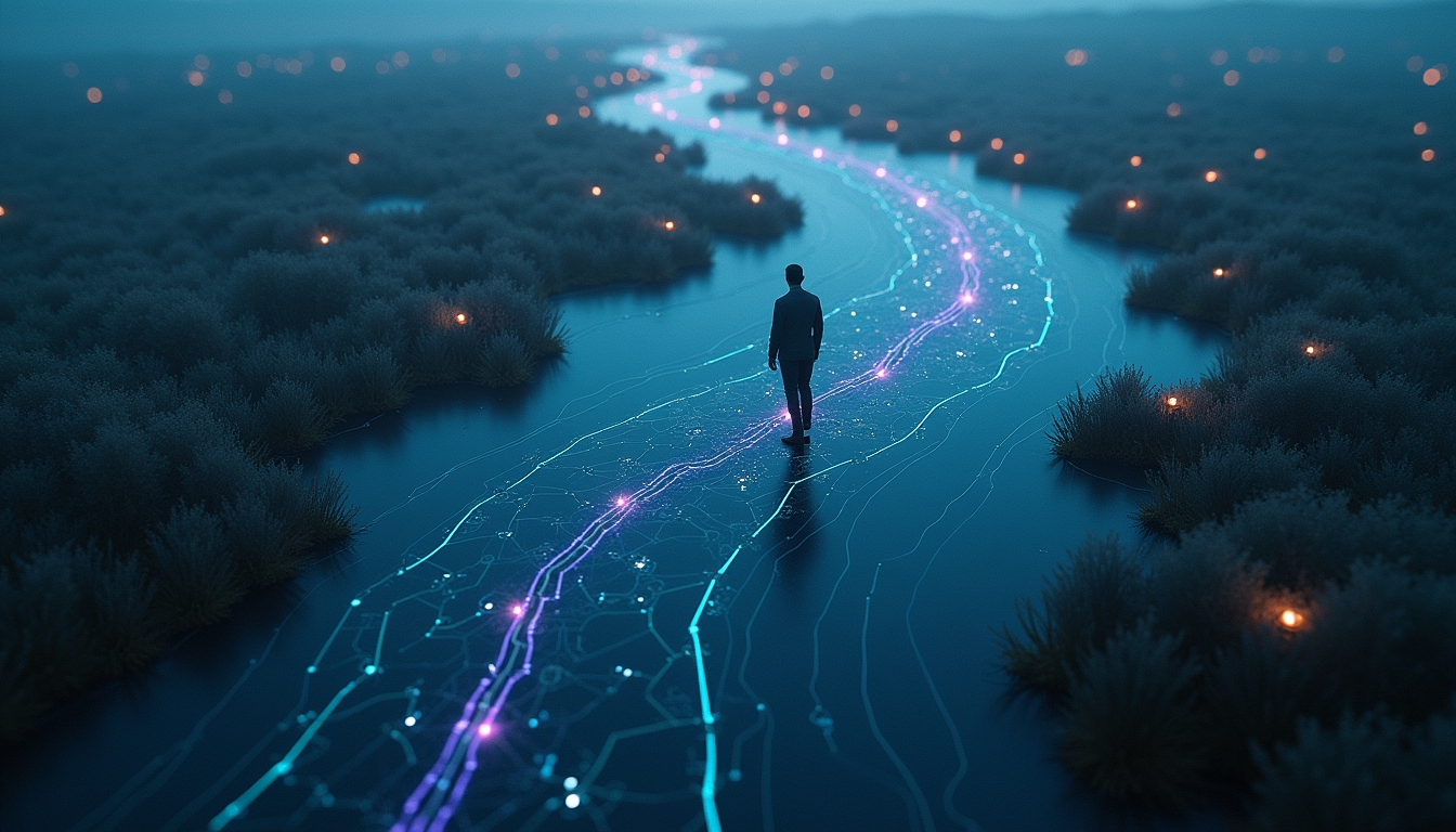 시간에 따라 적응하고 학습하는 AI 알고리즘의 그래픽 표현.