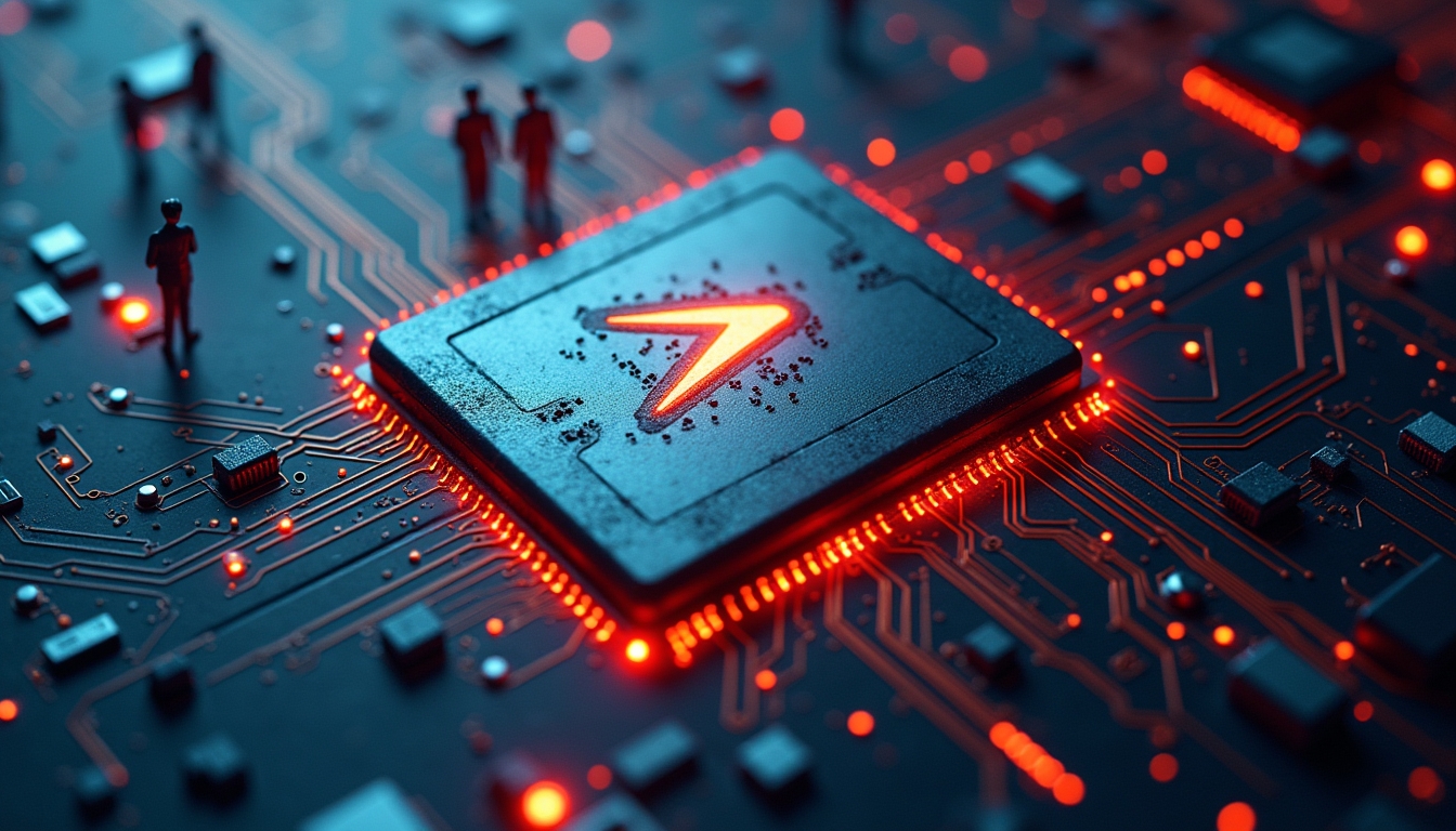 AI 칩 그래픽과 결합된 테슬라 및 인텔 로고 일러스트