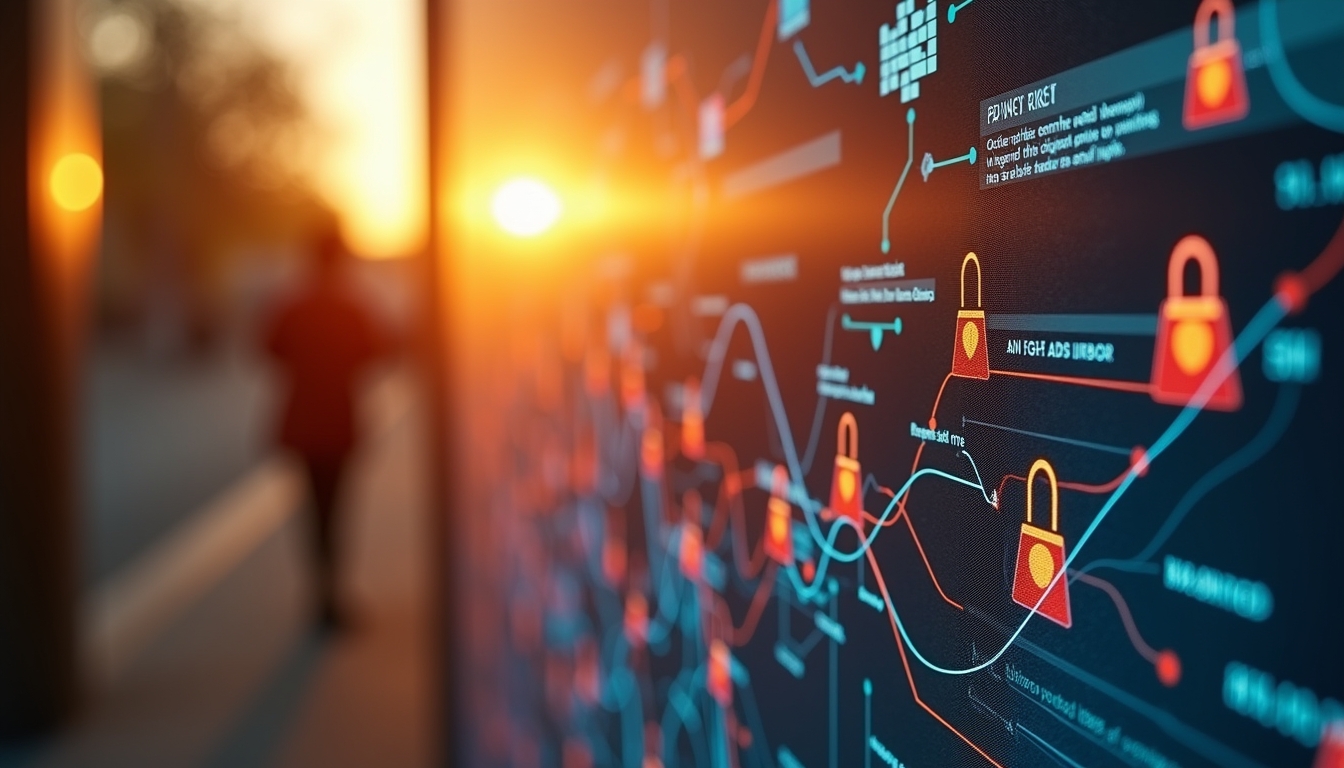 AI 시스템의 개인정보 위험을 보여주는 데이터 보호 심볼을 포함한 그래프