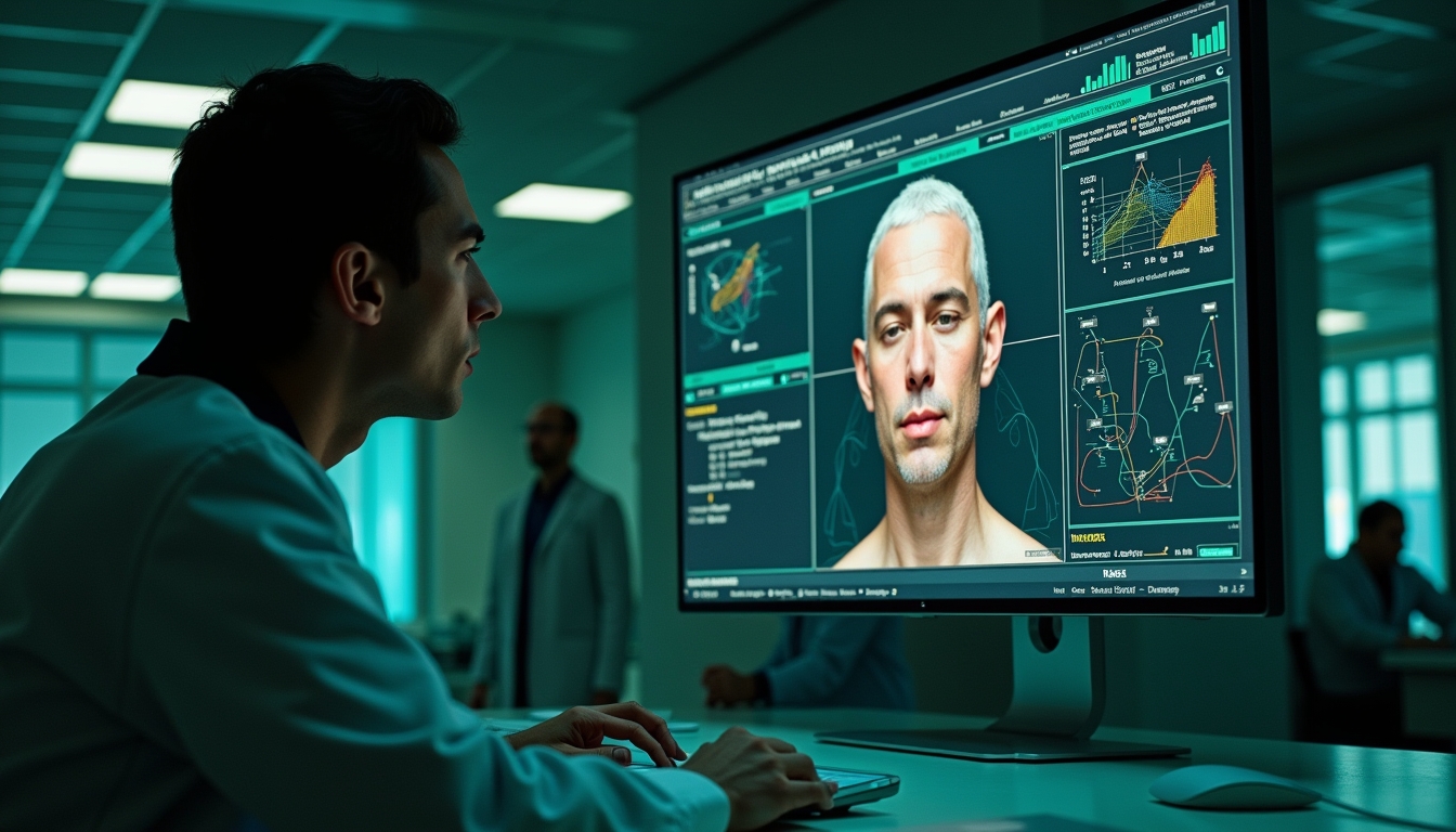 AI 소프트웨어가 환자의 얼굴 표정을 분석하여 통증을 평가하는 모습