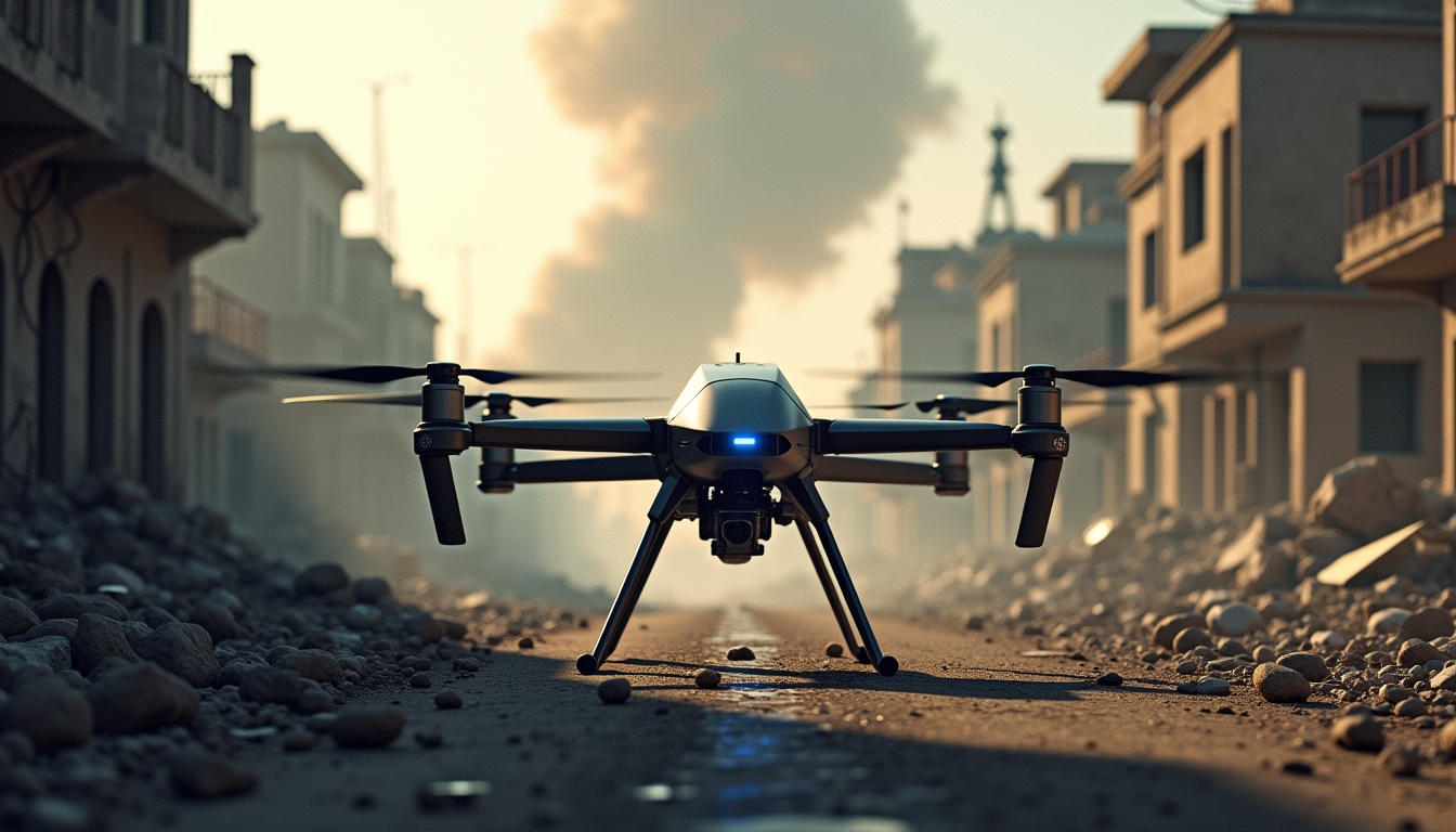 분쟁 지역에서 정찰 중인 AI 기술을 탑재한 군사 드론