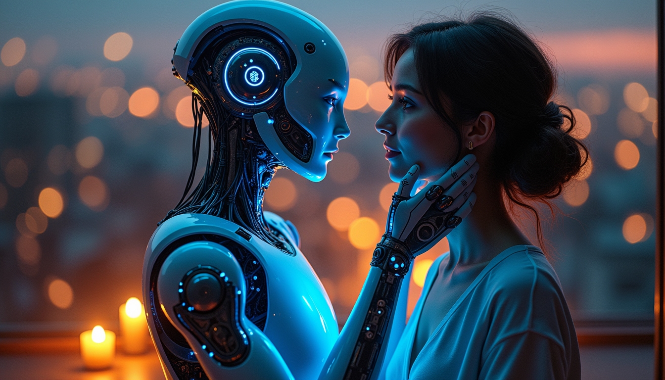 AI 로봇이 로맨틱한 분위기에서 인간과 상호작용