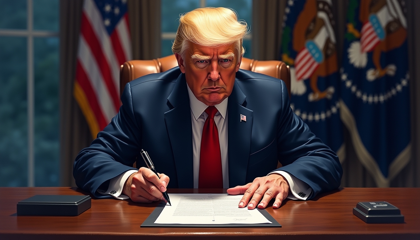 도널드 트럼프 대통령이 AI 법규에 대한 행정명령을 서명하는 모습