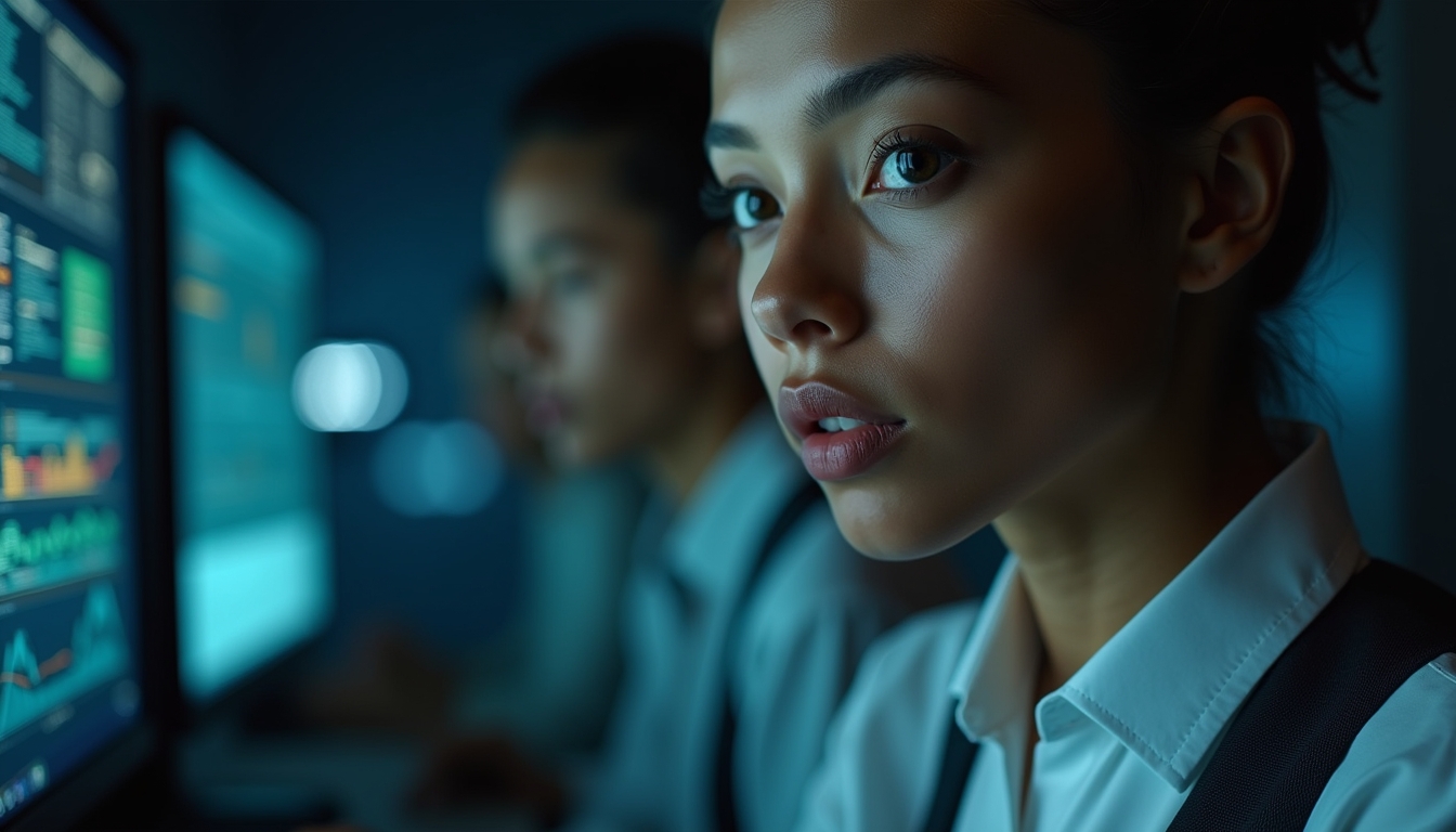 비즈니스 팀이 AI 기술을 활용해 디지털 회복력 전략을 수립하는 모습