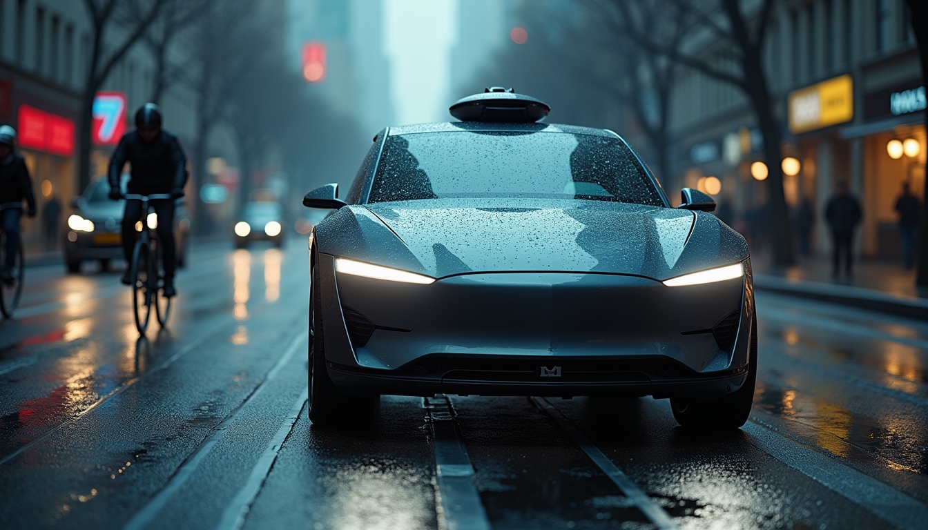 AI 알고리즘으로 도시의 거리를 주행하는 자율 차량.