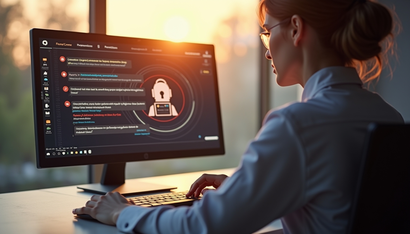 AI 챗봇이 사용자와 상호작용하며 데이터 프라이버시를 보장하는 모습