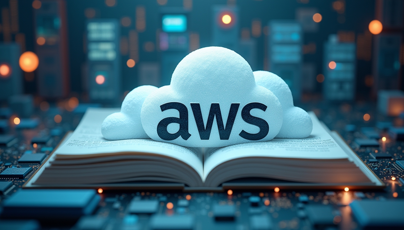 클라우드 컴퓨팅 이미지와 AI 요소가 포함된 AWS 로고
