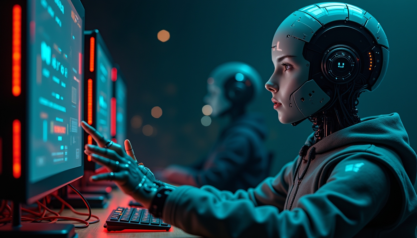 AI가 기술과 상호작용하는 시각적 표현, 구글과 아마존의 혁신을 보여줌.